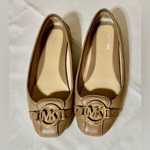 Michael Kors Brown Leather Loafers with Gold Logo Sz 6M